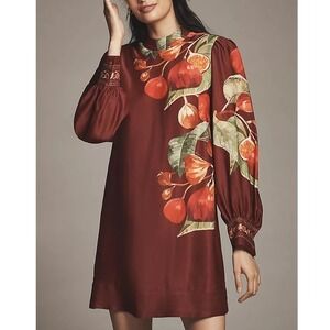 Anthropologie Red Floral Midi Dress
